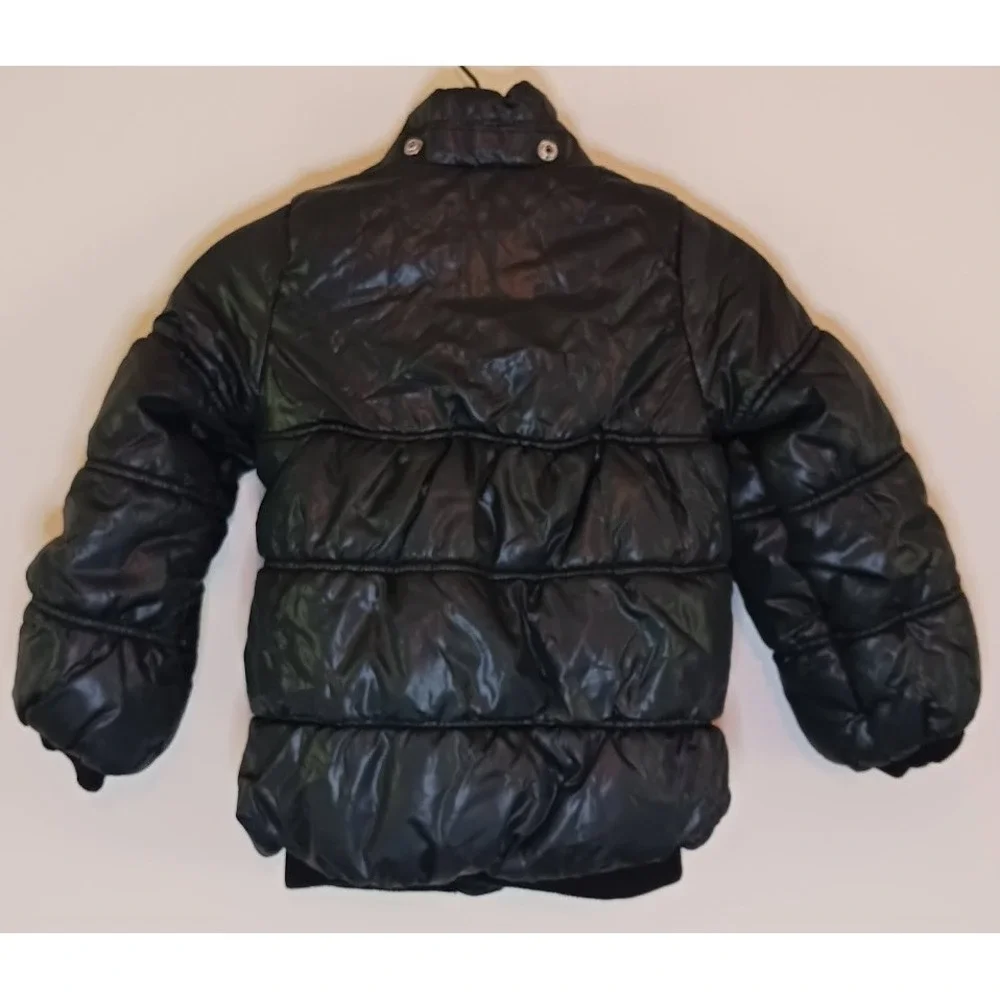 The Childrens Place Puffer Jacket, Black, Size S Zipper Faux Fur Trim, Snap Hood